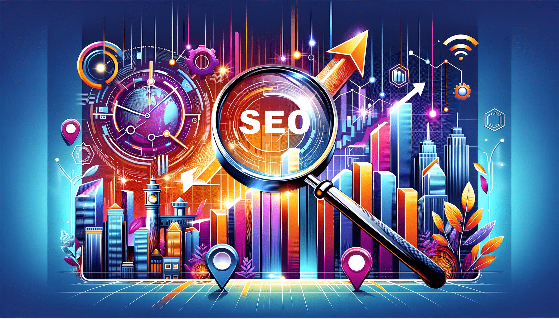 A magnifying glass with the word seo on it.